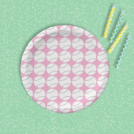 Baseball-Muster Rosa Papierplatte Pappteller