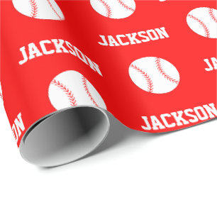 Baseball Name Muster Red Geschenkpapier