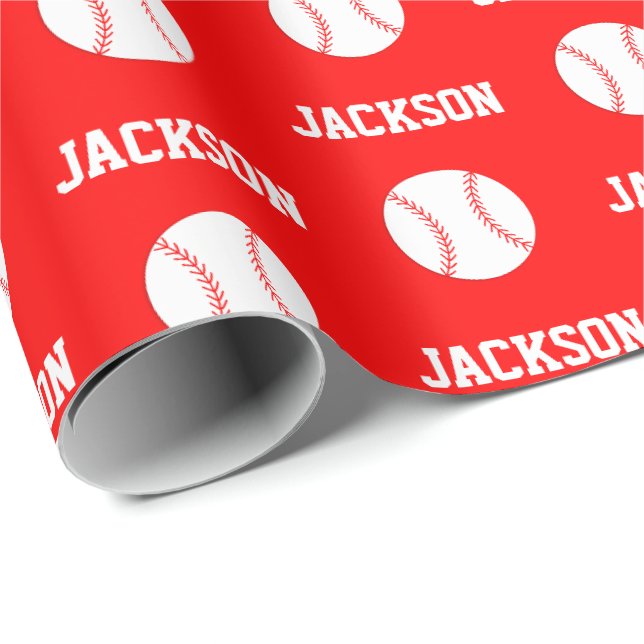 Baseball Name Muster Red Geschenkpapier (Rolleneckpunkt)