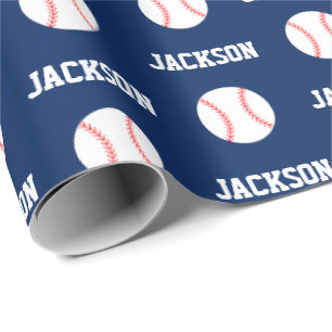 Baseball Name Pattern Navy Blue Geschenkpapier