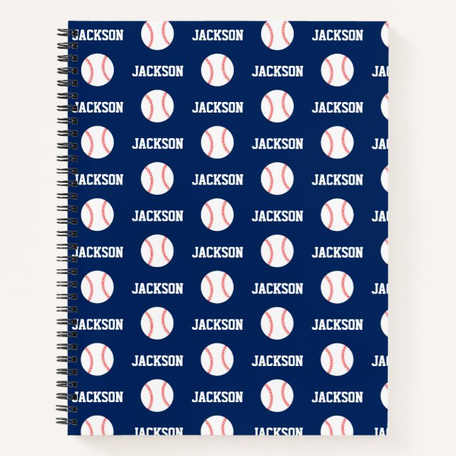 Baseball Name Pattern Navy Blue Notizbuch (Vorderseite)