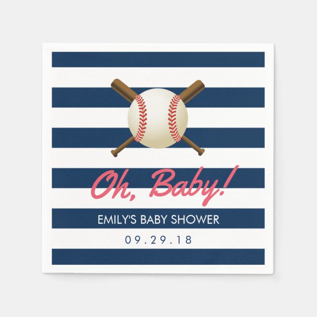 Baseball Navy Blue Stripes Sports Baby Dusche Serviette (Vorderseite)