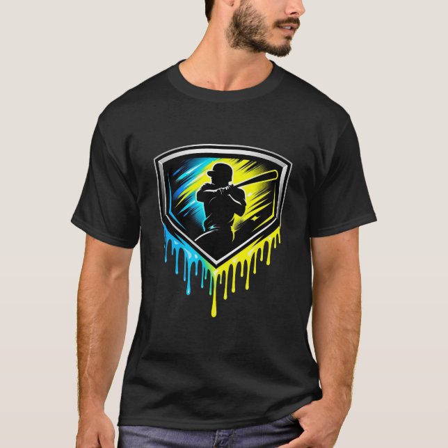 Baseball: Neon-Drip-Batter-Schild-Emblem T-Shirt (Vorderseite)