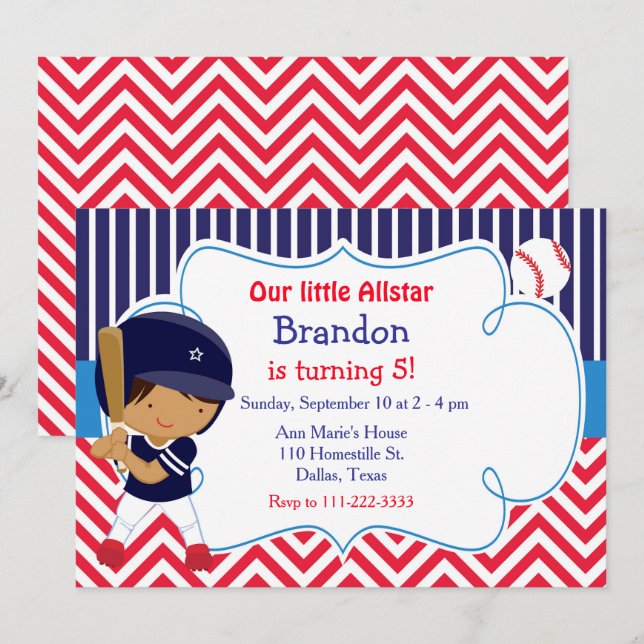 Baseball Niedlich American Boy Geburtstag Einladung (Vorne/Hinten)
