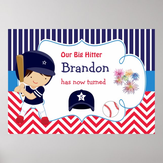 Baseball Niedlich Dark Hair Boy Birthday Poster (Vorne)