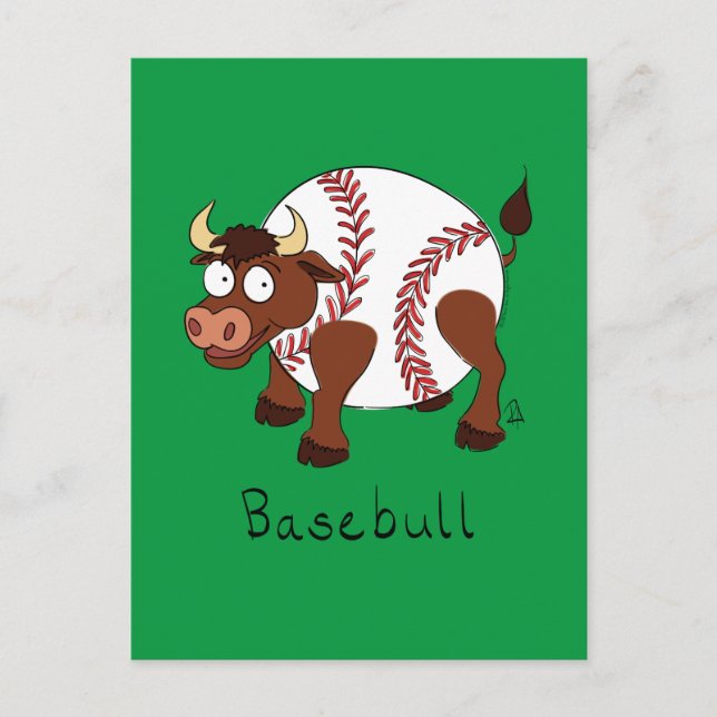 Baseball Niedlich Kids Cartoon Bull Postkarte (Vorderseite)