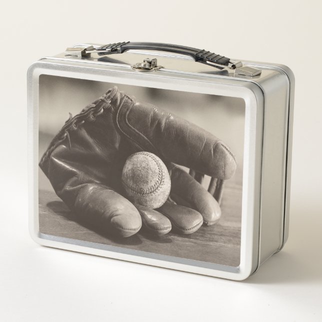 Baseball Nostalgie - Mitt und Baseball Metall Brotdose (Vorderseite)