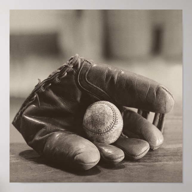 Baseball Nostalgie - Mitt und Baseball Poster (Vorne)