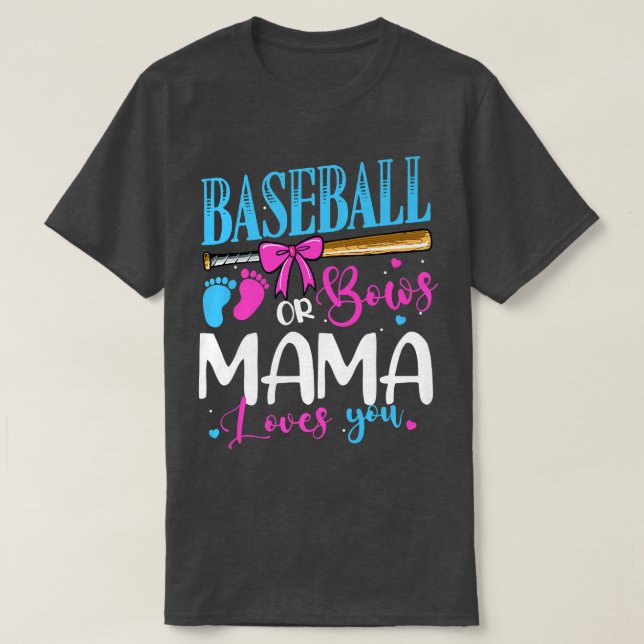 Baseball oder Bows Mama Lieben Sie rosa oder blaue T-Shirt (Design vorne)