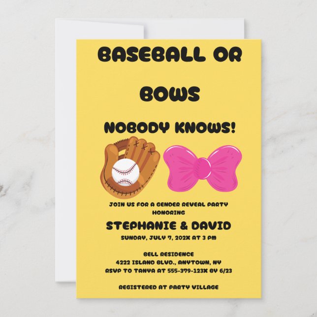 Baseball oder rosa Schleifen - Geschlecht- Enthüll Einladung (Vorderseite)