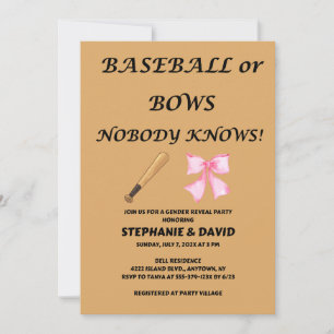 Baseball oder rosa Schleifen - Geschlechtsenthüllu Einladung