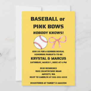 Baseball oder rosa Schleifen - Geschlechtsenthüllu Einladung