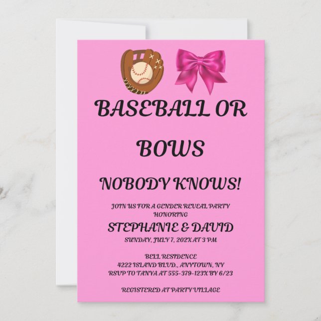 Baseball oder rosa Schleifen - Geschlechtsenthüllu Einladung (Vorderseite)