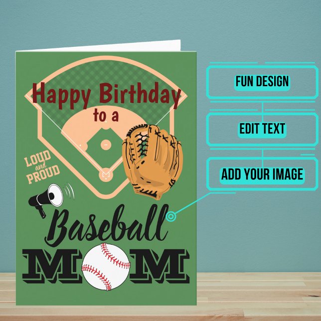 Baseball oder Softball-Mama zum Geburtstag Karte (Mom is at every game and always there to shout her support.)