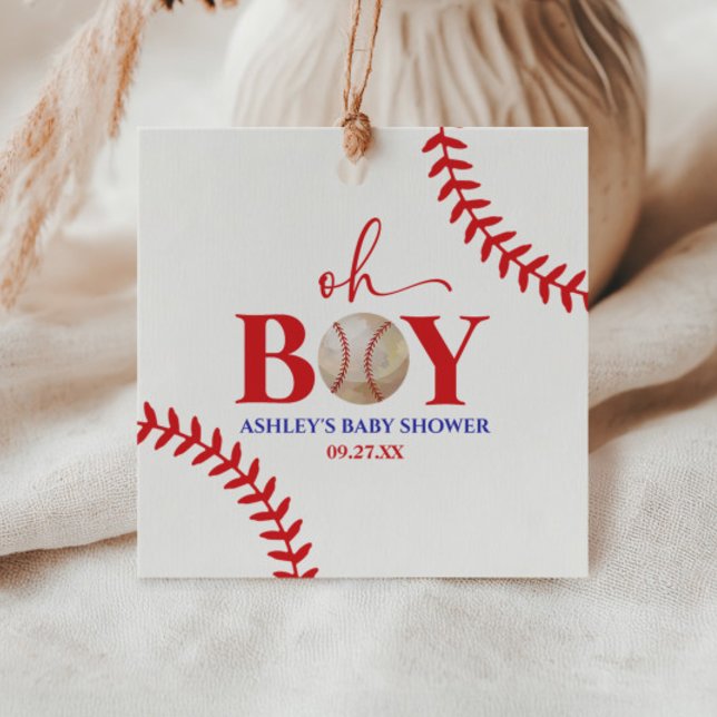 Baseball Oh Boy Red White Baby Dusche Geschenkanhänger (Von Creator hochgeladen)
