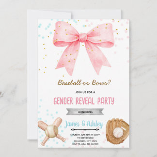 Baseball or Bows Gender Reveal invitation Einladung