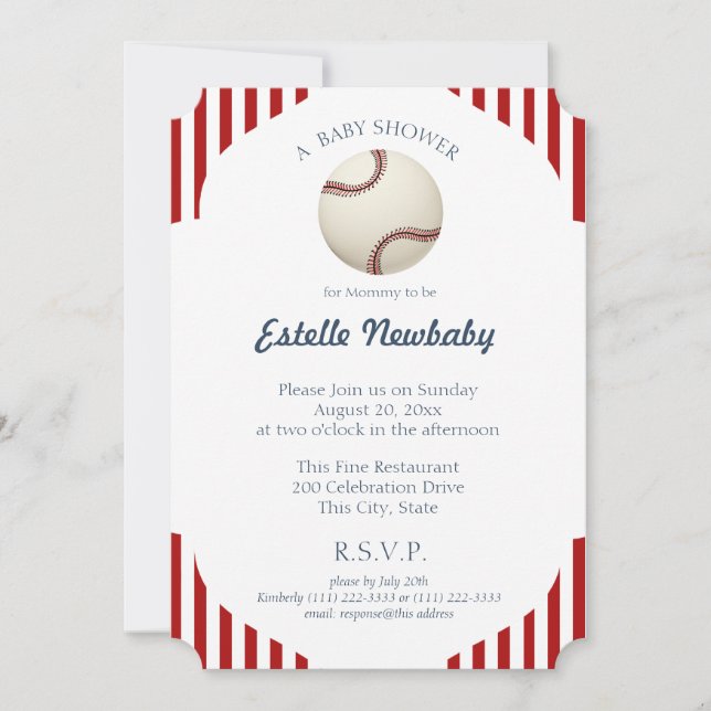 Baseball Park Stripes Babydusche Einladung (Vorderseite)