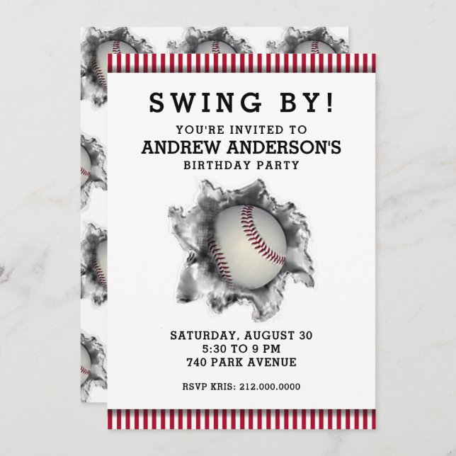 Baseball-Party Einladung (Vorne/Hinten)