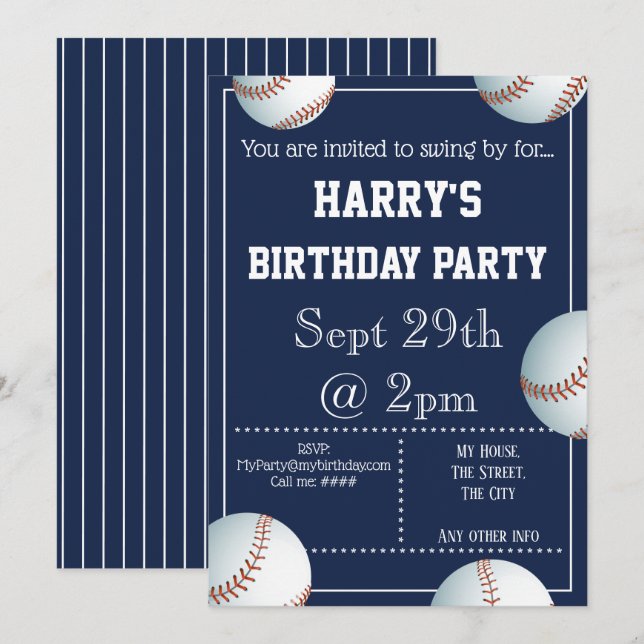 Baseball-Party Einladung bearbeitet (Vorne/Hinten)