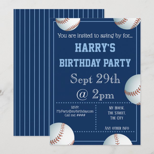 Baseball-Party Einladung bearbeitet (Vorne/Hinten)