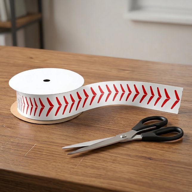 Baseball Party Red Seams Satinband (Baseball ribbon for baseball themed gift wrapping or party decor.)
