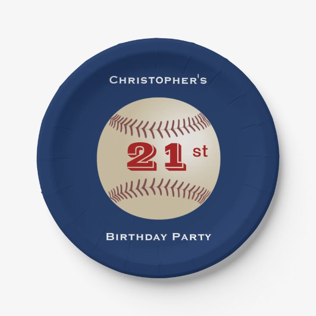 Baseball-personalisiertes 21. Geburtstags-Party Pappteller (Vorderseite)