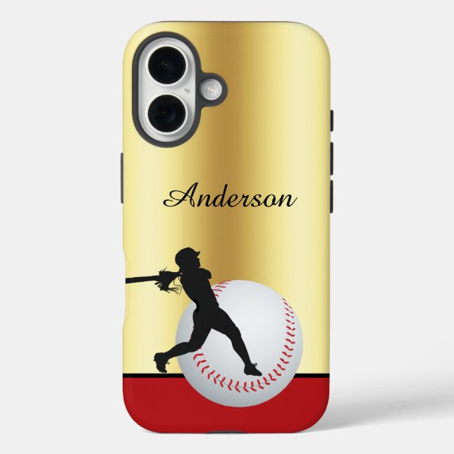 Baseball personalize with name Elegant iPhone 16 Hülle (Rückseite)