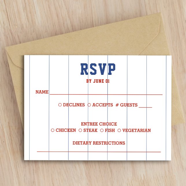 Baseball Pinstripe Wedding RSVP Karte (Baseball Pinstripe Wedding RSVP)