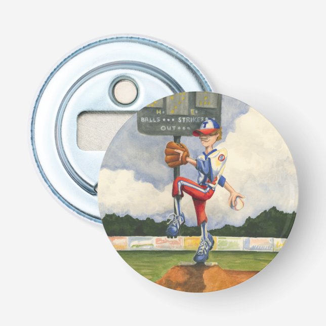Baseball Pitcher auf dem Berg von Jay Throckmorton Flaschenöffner (Vorderseite)