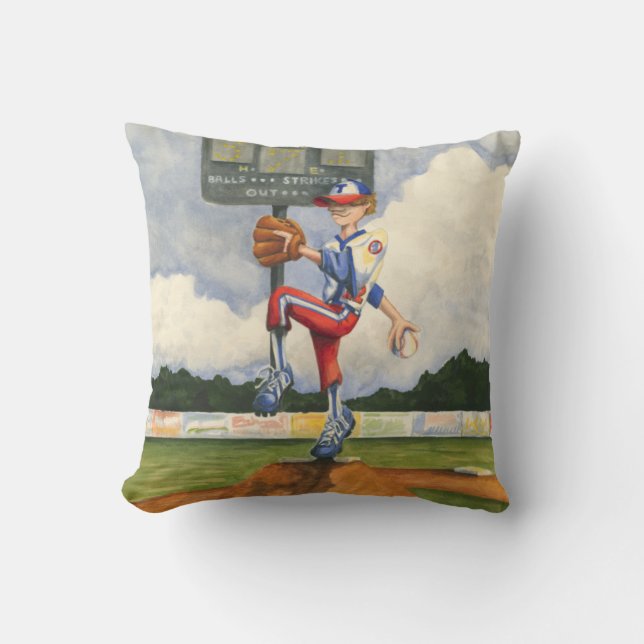 Baseball Pitcher auf dem Berg von Jay Throckmorton Kissen (Vorderseite)