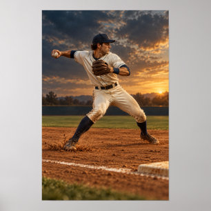 Baseball-Pitcher bei Sonnenuntergang Wandkunst – D Poster