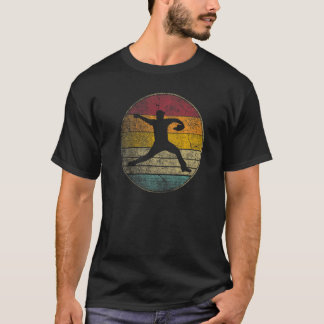 Baseball-Pitcher wirft Ballhandschuh Retro 70er 80 T-Shirt
