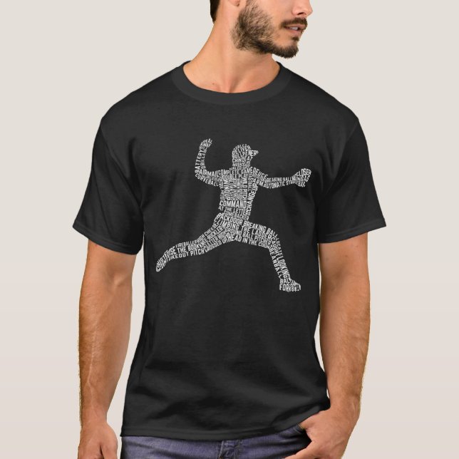 Baseball Pitcher Word Art Shirsey Personalisiert T-Shirt (Vorderseite)