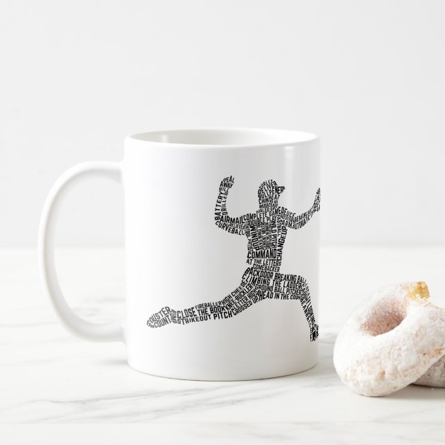 Baseball Pitcher Word Art Typografie Kaffeetasse (Mit Donut)
