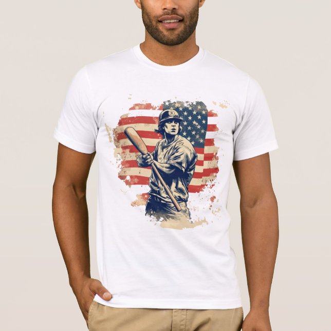Baseball Player American Flag T-Shirt (Vorderseite)