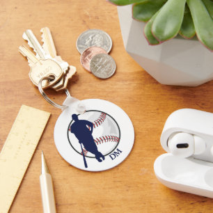Baseball Player Blue Batter Monogram Schlüsselanhänger