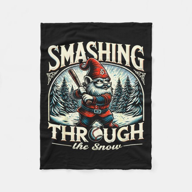 Baseball Player Christmas Gnome, Smashing Through  Fleecedecke (Vorderseite)