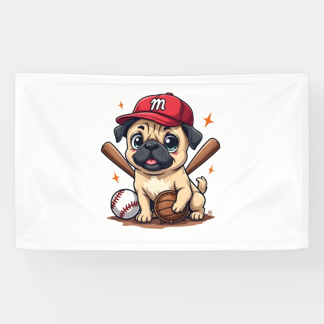 Baseball Player Coach Mops Dog Lover Mops Mama Banner (Horizontal)