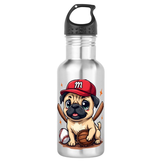 Baseball Player Coach Mops Dog Lover Mops Mama Edelstahlflasche (Vorderseite)
