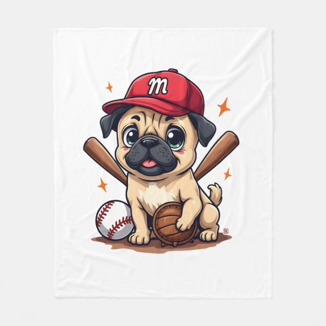 Baseball Player Coach Mops Dog Lover Mops Mama Fleecedecke (Vorderseite)
