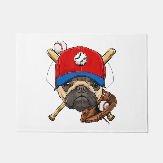 Baseball Player Coach Mops Dog Lover Mops Mama Fußmatte (Vorderseite)