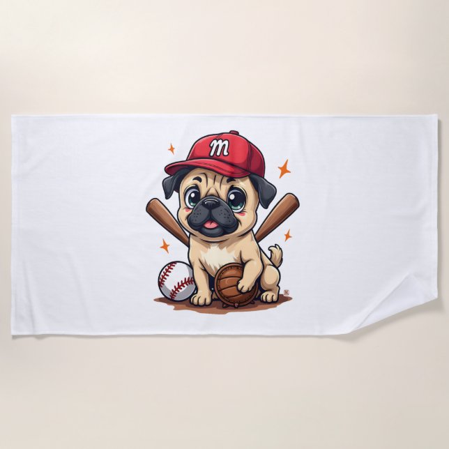 Baseball Player Coach Mops Dog Lover Mops Mama Strandtuch (Vorderseite)