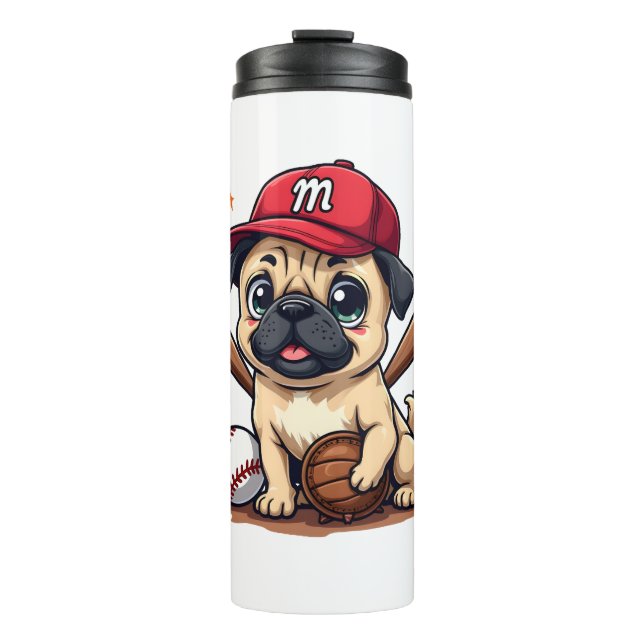 Baseball Player Coach Mops Dog Lover Mops Mama Thermosbecher (Vorderseite)