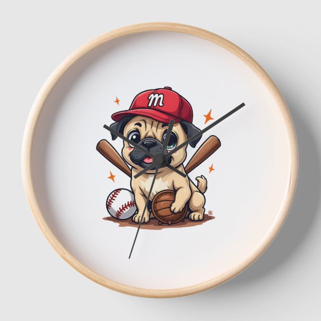 Baseball Player Coach Mops Dog Lover Mops Mama Uhr (Vorderseite)