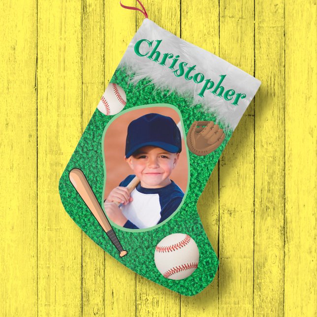 Baseball Player Coach Softball Foto Name Kleiner Weihnachtsstrumpf (Von Creator hochgeladen)