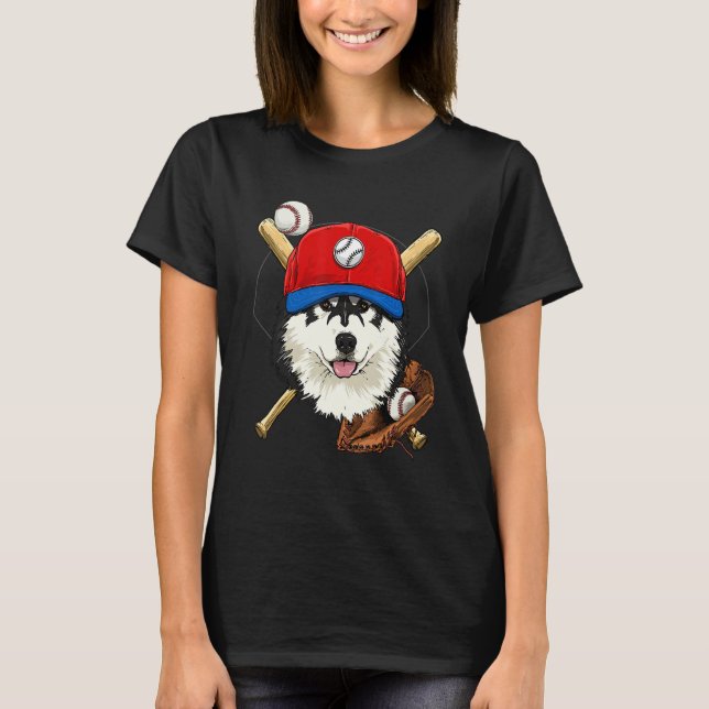 Baseball Player Coaches Alaskan Malamute Dog Pitch T-Shirt (Vorderseite)