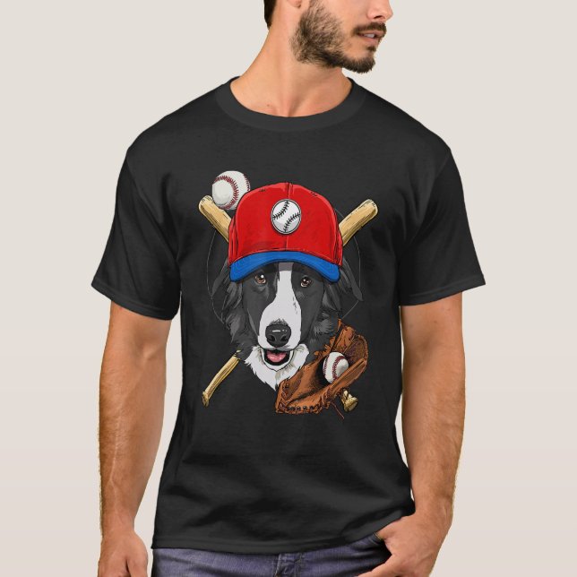 Baseball Player Coaches Border Collie Dog Pitcher  T-Shirt (Vorderseite)