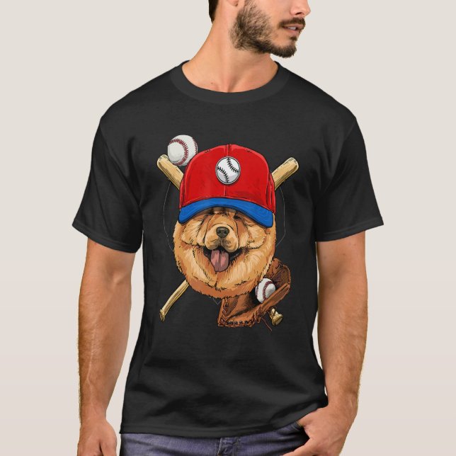 Baseball Player Coaches Chow Chow Dog  Pitcher Cat T-Shirt (Vorderseite)