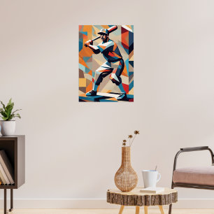 Baseball Player Cubist Poster