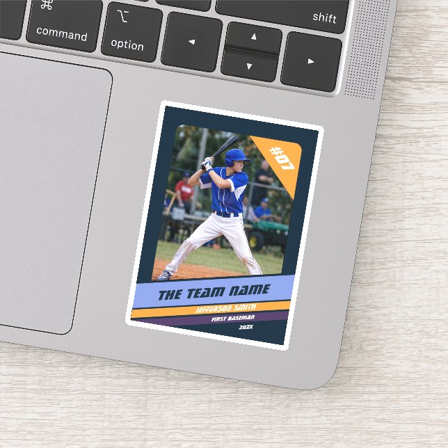 Baseball Player Custom Gift Dark Blue Yellow Aufkleber (Detail)